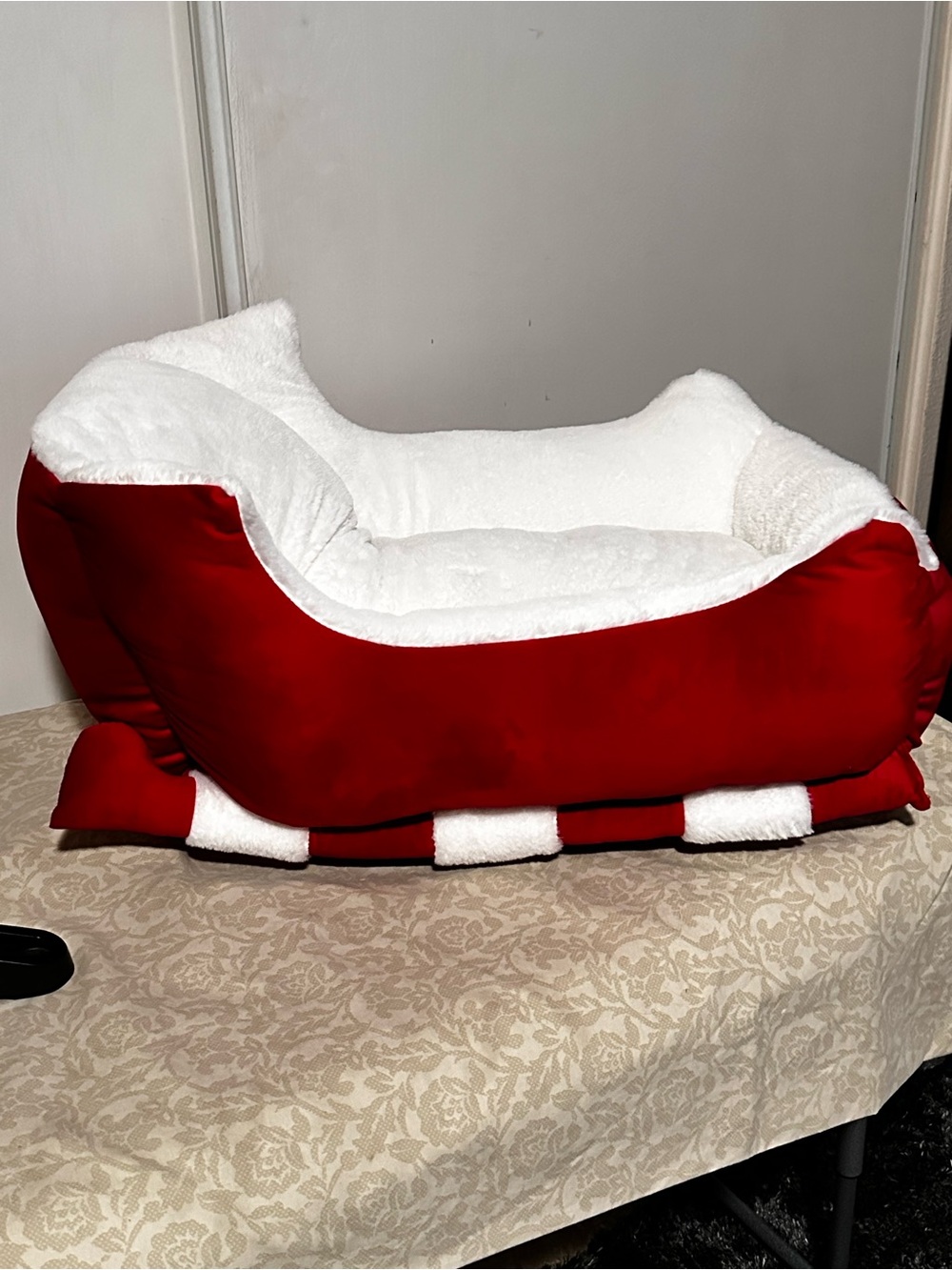 Cozy Red and White Santa Sleigh Plush Pet Bed